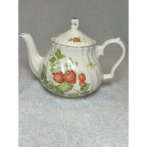 Churchill Strawberry And Butterflies Swirled Teapot Made In Romania